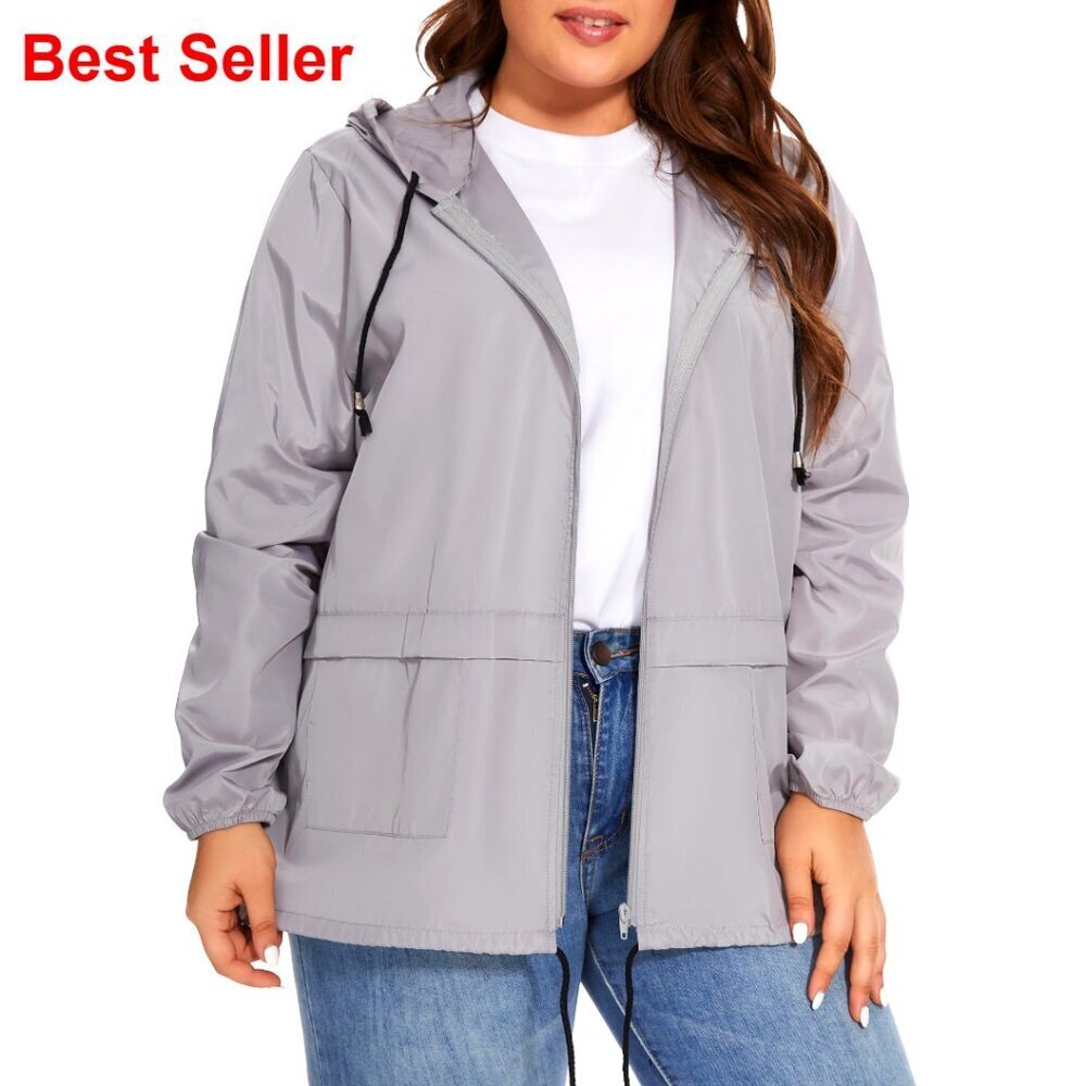 Plus Size Waterproof Windbreaker Raincoat Lightweight Packable Hooded Jacket